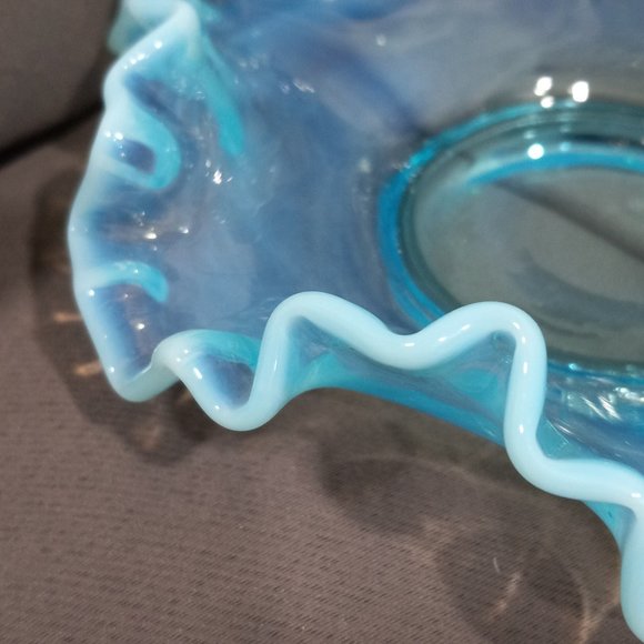 Vintage Fenton Blue Opalescent Ruffle Top Saucer - Picture 5 of 6